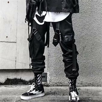 #9 Pantalones deportivos de estilo Hip-Hop para hombre,ropa de calle informal,harén,con cinta multibolsillo,color negro 