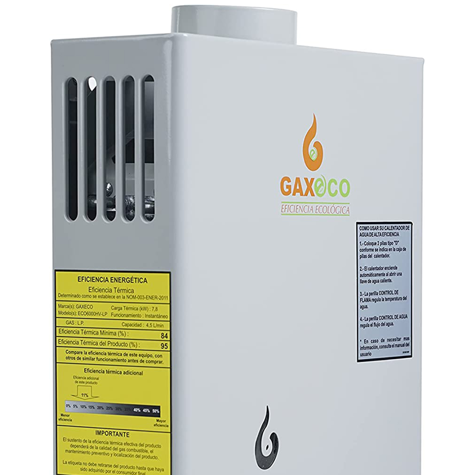 Boiler Calentador de paso GAXECO 6LT minuto para gas natural