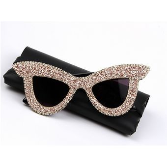Gato ojo gafas de sol lujosas Rhinestone gran marco gafasmujer 