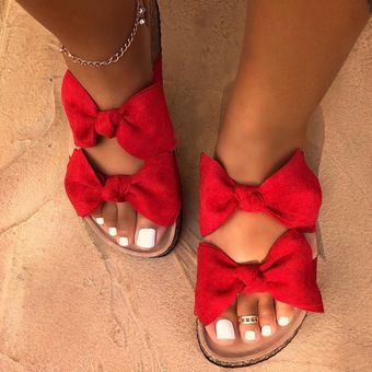 Verano de las mujeres sandalias de zapatos con lazo planos playa zap.. 