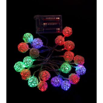 Lámpara de bola de ratán ligera de 2.2m 20 LED Lámpara de bola de batería 