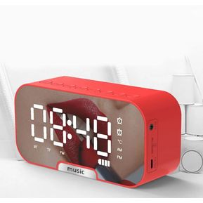 Radio Reloj Despertador Digital Parlante Bluetooth Y Espejo Rojo Generico