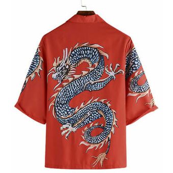 Camisa hawaiana de manga corta con estampado de dragón casual de verano unisex Azul 