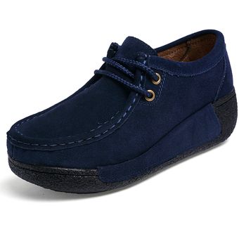 Zapatos de gamuza con tacón de cuña con plataforma para mujer-Azul 