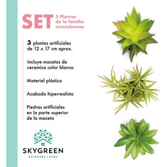 Maceta Con Planta Artificial Pequeña Y Verde, 3 Unidades