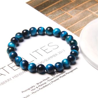 Pulsera De Cuentas De Ojo De Tigre Natural De Color De 8 Mm 