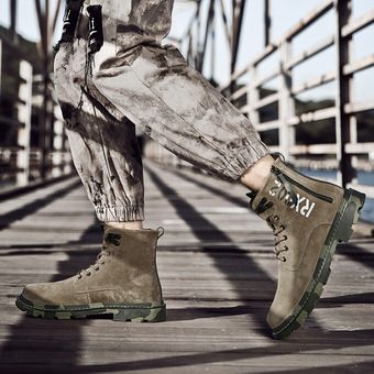 Modelos de pareja unisex Chelsea  Boots Botines de cuero de ante Botas de moto Verde 