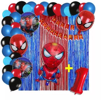 Arco Globos Decoración Spiderman Rojo Azul Cortina Número