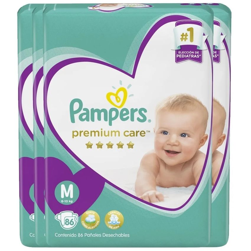 4 Paquetes Pañales Pampers Premium Care 344 Unidades Talla M⇒ Mejor