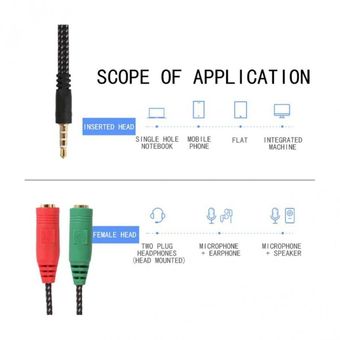 Cable de Audio 3.5 mm 1 Macho 2 Hembra Microfono + Speaker