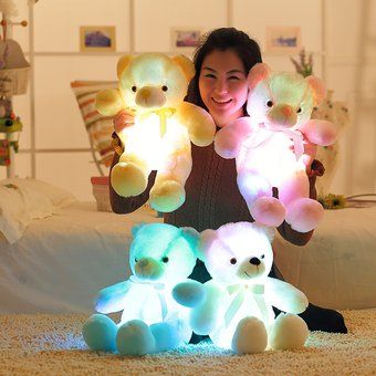 Oso de peluche de felpa con iluminado LED para niños juguete de animal de peluc 