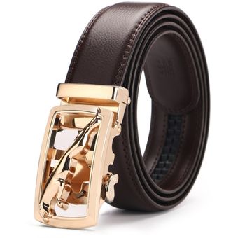 Brown Leather Belt For Men Automatic Buckle Ratchet Belts 