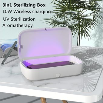 10W Qi Qi CARGER INALÁMBRICO 3IN1 UV Desinfectante Caja de esterilización de teléfono celular Aromaterapia-White 
