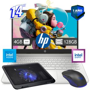 Laptop HP 14" Intel - 128GB 4GB W11 -  Año de garantia + Base y mouse
