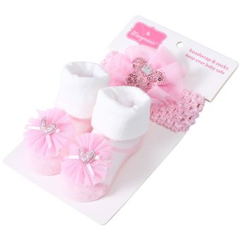 Diadema y calcetines para bebé recién nacido,Set de 3 unid 