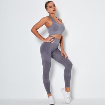 Conjunto de Yoga para mujer ropa deportiva sin costuras mallas deportivas d 