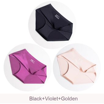 #Black Violet Golden 3 unidslote.. sin Costuras de seda de hielo bragas ropa interior Mujer ropa interior bragas transparentes para las niñas Bikini Panty Mid-Rise XYX 
