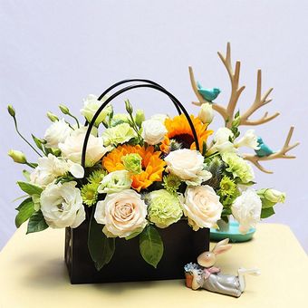 cubo manual regalo, Caja de papel Kraft con flores Rosa florista 