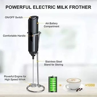Batidor electrico portatil mezclador leche espuma + soporte GENERICO