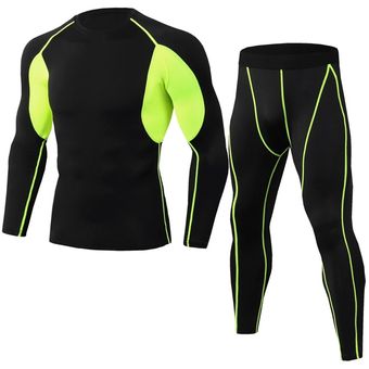 Traje deportivo de Licra para Hombre, ropa deportiva de con capa Base, medias de verano para Fitness y ciclismo(Black-Green)