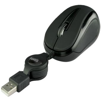 MOUSE OPTICO USB ALAMBRICO CABLE RETRACTIL 70CM NEGRO