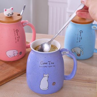 500 ml de cerámica del patrón del gato taza de café buena taza de agua con tapa-Pink 