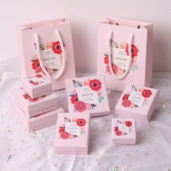 Cajas de Regalo de joyería con estampado cuadrado para mujer caja d 