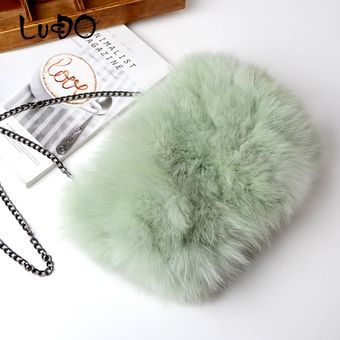 #22x30cm Bandoleras de piel de zorro Real para mujer de lujo para invierno bolso de hombro tipo bandolera con cadena de diseñador a la moda 