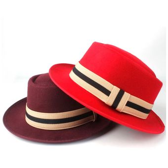 moda hombres mujeres cerdo Pie sombrero para fiesta para señora sombrero Fedora para caballero al aire libre Fedora plana sombrero Jazz tamaño 58CM WAN（#Wine Red） 