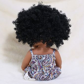 35CM Soft Silicone Baby Doll Bebes Reborn Toys African Lifelike Reborn Toddler Baby Dolls Black Cur 