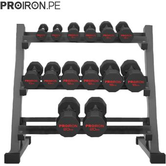 Set de mancuernas de caucho de 148KG Rack de Acero PROIRON