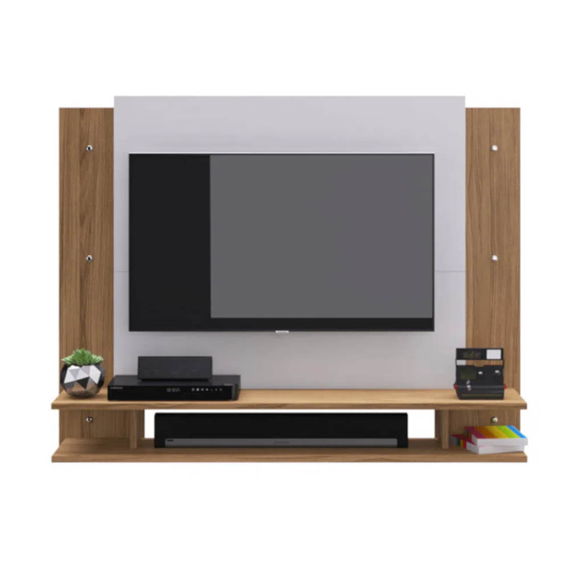 Mueble Modular De TV Con Paneles y Repisas Natural con Blanco Mod Retro KingsHouse