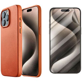 Estuche Leather Case Magsfe iPhone 15 Pro Max + Hidrogel