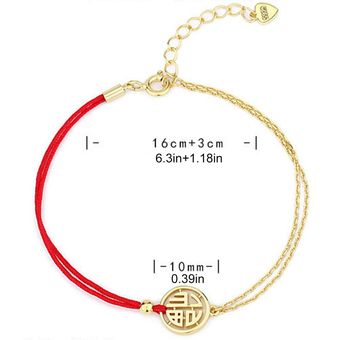 Pulsera asimétrica Pulsera de cuerda roja de la cuerda de la cadena roja y Oro 