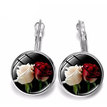 Charm Classic Red Rose Pendientes Transparency Art Photo San 