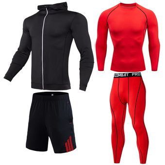 #4 4 unidsset chándal de los hombres traje de deporte gimnasio ropa de correr Jogging ropa deportiva de ejercicio medias 