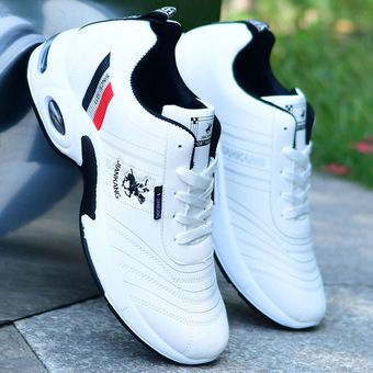 Black-White#Zapatillas deportivas transpirables para hombre talla grande 43 47, zapatos blancos informales de cuero con cordones antideslizantes 