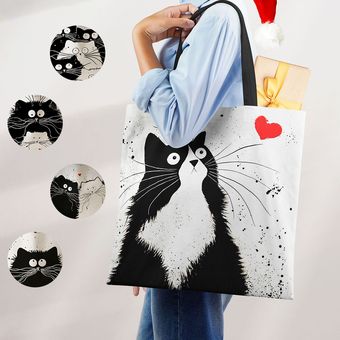 Bolso de compras personalizado con estampado de gato para mujer bol 
