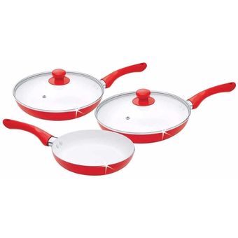 Juego Sartenes Cerámica Ceramic Pan 5 Piezas Rojo