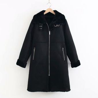 Abrigo largo de piel de oveja para mujer chaquetas de piel sintétic 