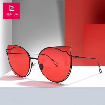 Denisa Vintage Gafas de sol de ojo de gato rojo Marca demujer 