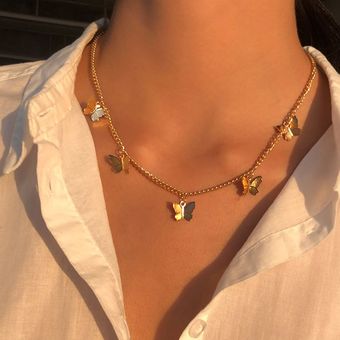 Vintage Multilayer Pendant Butterfly Necklace for Women Butterflies Moon Star Charm Choker Necklace 