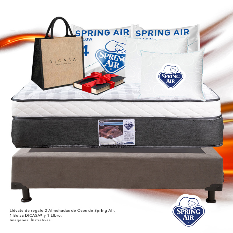 Colchón Queen Size Spring Air United + Box + 2 Almohadas CZD