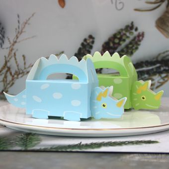 10 Uds dinosaurio verde azul Cookie caja para Baby Shower caja de ca 