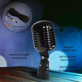 Microfono Estilo Retro Pyle Negro 