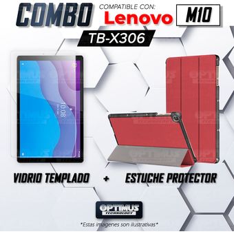 Kit Vidrio Cristal Templado Y Estuche Case Protector para Tablet Lenovo M10  HD TB-X306 Color Rojo