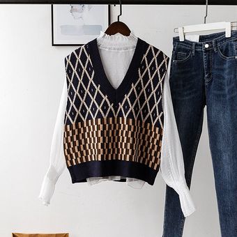 suéter para mujer Chaleco Retro chaleco tejido con（#Picture） novedad de otoño invierno 