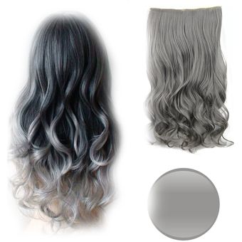 Cortina De Cabello Ondulada Unicolor Extensión Completa En Color Gris