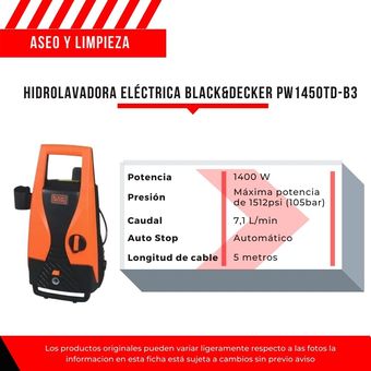HIDROLAVADORA BLACK & DECKER AUTOCEBANTE 1400W PW1450TD-B3