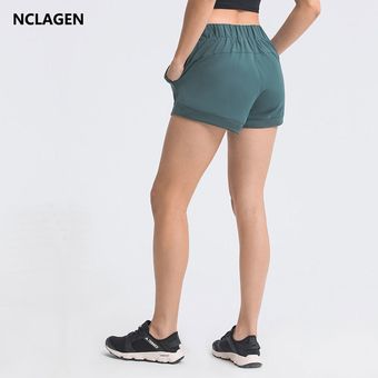 #Forest gray green pantalones cortos deportivos para mujer,informales,para correr,Fitness,con dos 